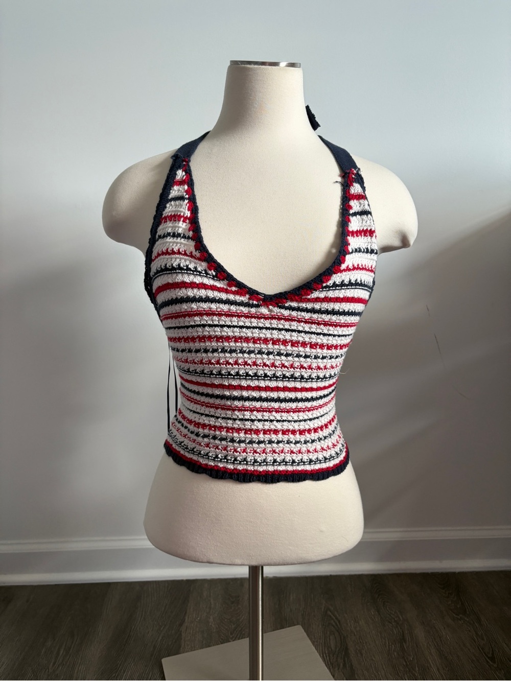 Handmade Striped Crochet Halter Top | Red White Black